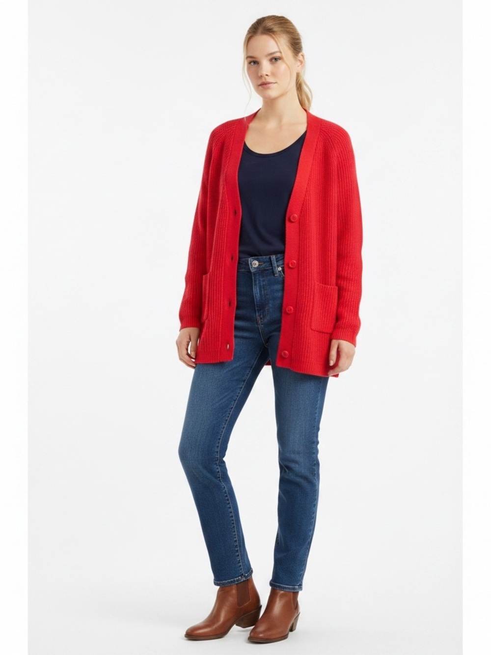 Red Long Cardigan Sweater Duster Autumn Winter Cozy Layers 1X